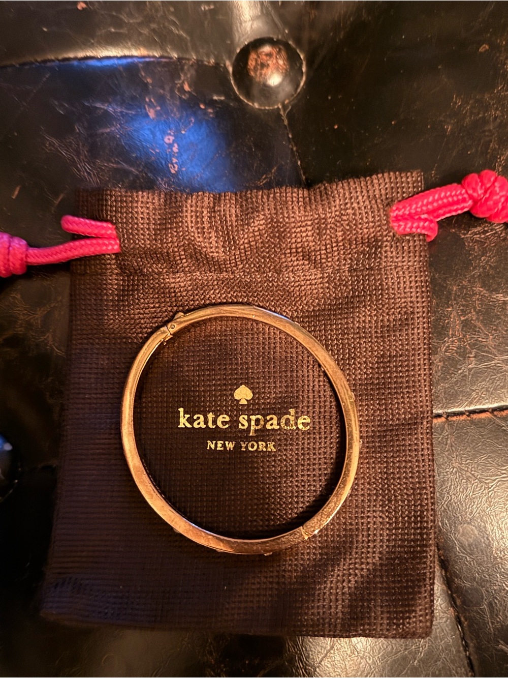 ♠️kate spade Crystal Studded, Gold Tone Rounded Hinged Bangle Bracelet